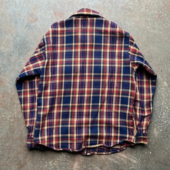 VTG 70s BIG MIKE Vintage Plaid Flannel Shirt Men Made in USA Red Blue Tan L - Picture 4 of 8